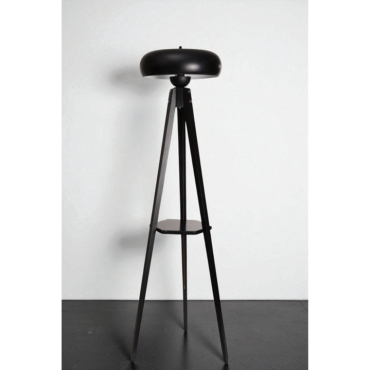 Lampa de podea Opviq, neagra, 145cm, corp din lemn cu capac metalic