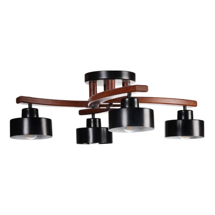 Lustra Opviq, metal, finisaj negru si nuc, dimensiuni O14x12cm, inaltime totala 28cm, tip soclu 4 x E27 Max 40W