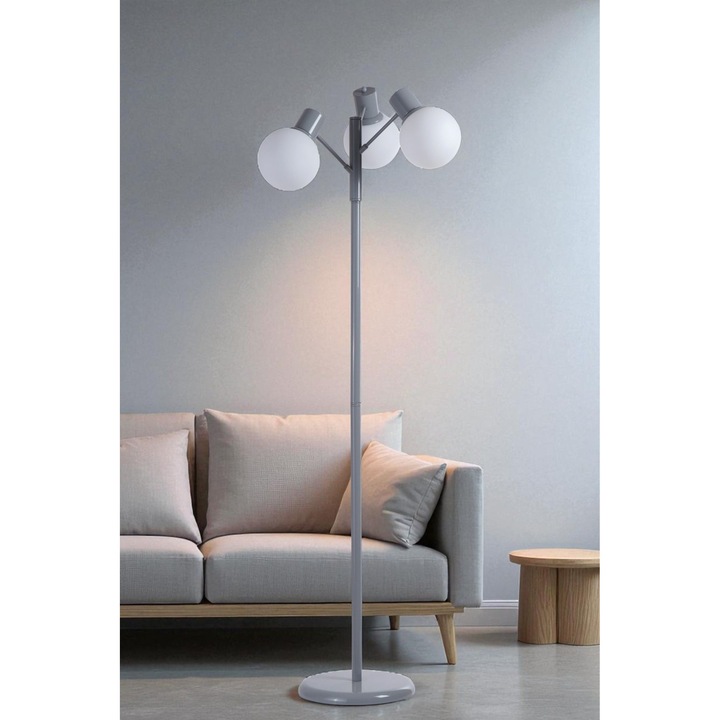 Lampa de podea Opviq, alb si gri, 158cm, metal si sticla, set de 1