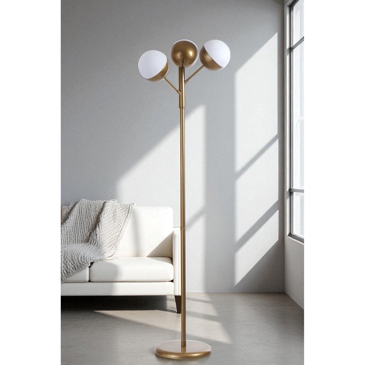 Lampa de podea, Opviq, alb si auriu, 163cm, 3 socluri E27
