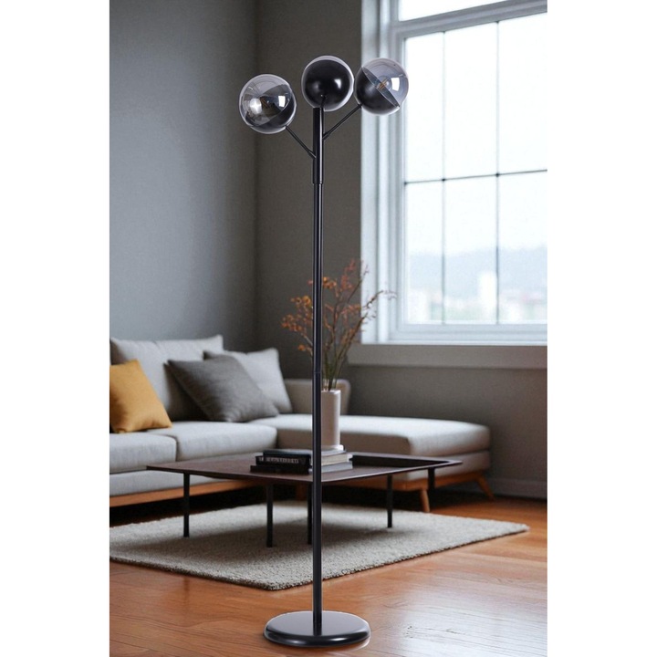 Lampa de podea Opviq, metal si sticla, 163cm, gri si negru