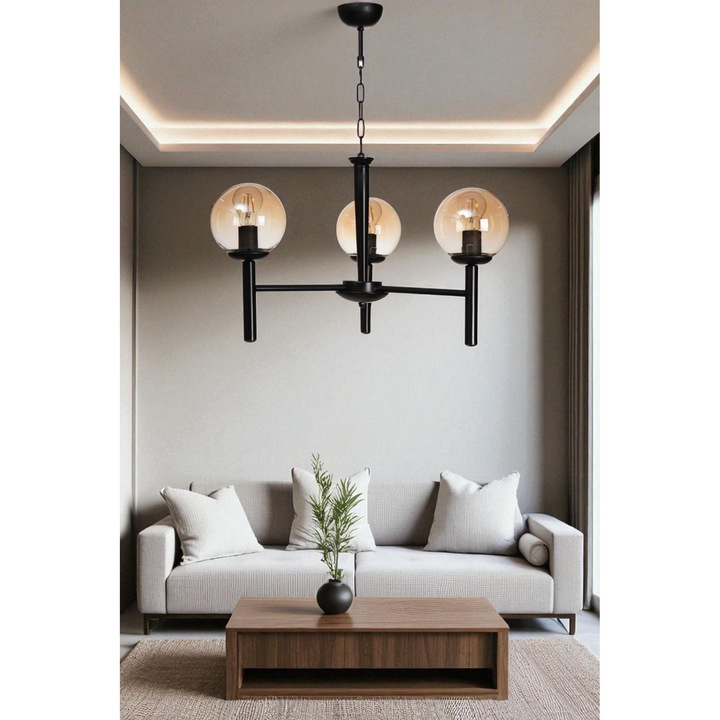 Lustra Opviq, model 873, metal si sticla, 70cm, culoare miere si negru