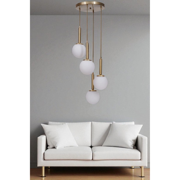 Полилей Opviq, бял и златист, 4 фасунги E27, регулируема височина, 80см