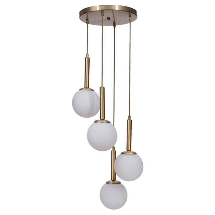 Lustra Opviq, alb si auriu, 4 socluri E27, inaltime ajustabila, 80cm