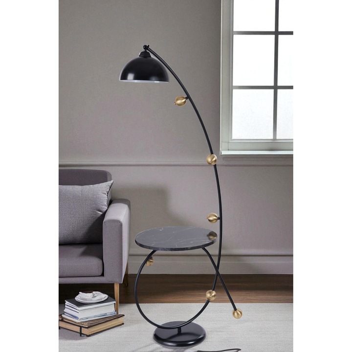Lampa de podea Opviq, neagra si aurie, 155cm, cu intrerupator pe cablu, soclu E27
