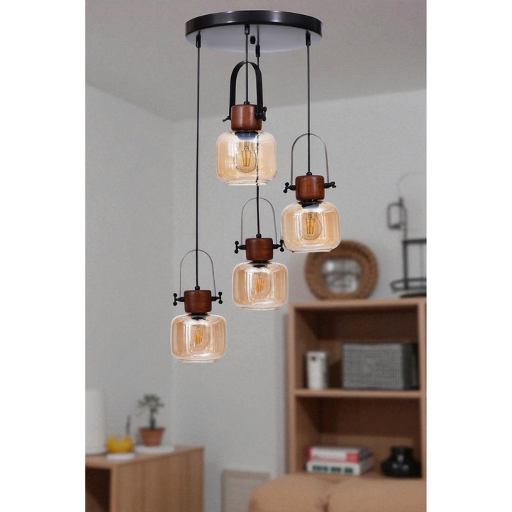 Лампа Opviq, метал със стъклен капак, 80см, нюанси мед, орех, черно