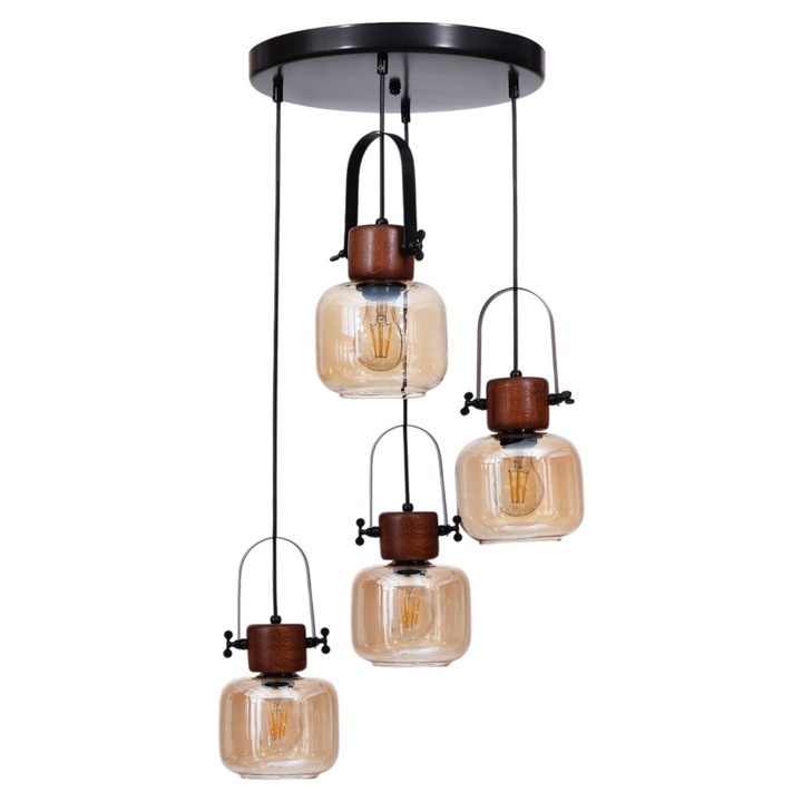 Lustra, Opviq, metal / sticla, nuante miere-nuc-negru, 80 cm