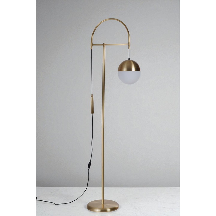 Подова лампа Opviq, бяла и златна, 170 см, модерен дизайн, метален корпус със стъклен капак