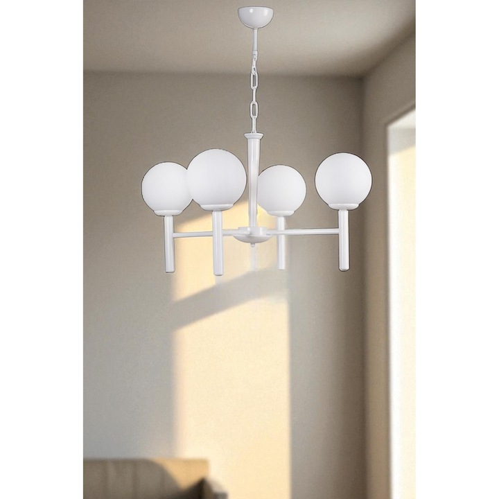 Lustra Opviq, model 941, alb, cu abajur din sticla