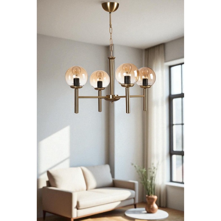 Lustra Opviq 828, metal cu capac din sticla, nuanțe de miere și aur, 75cm