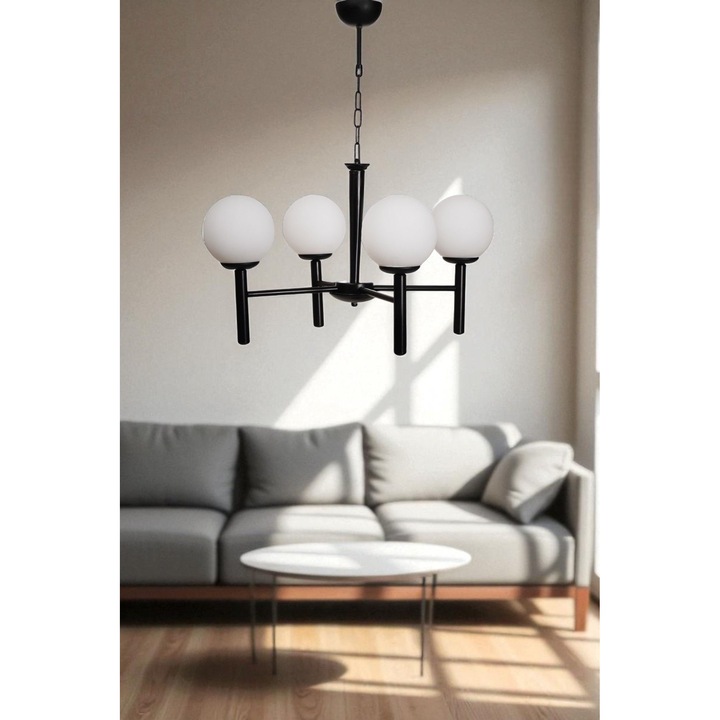 Candelabru Opviq, alb si negru, dimensiuni 15x15cm, inaltime totala 75cm, 4 socluri E27