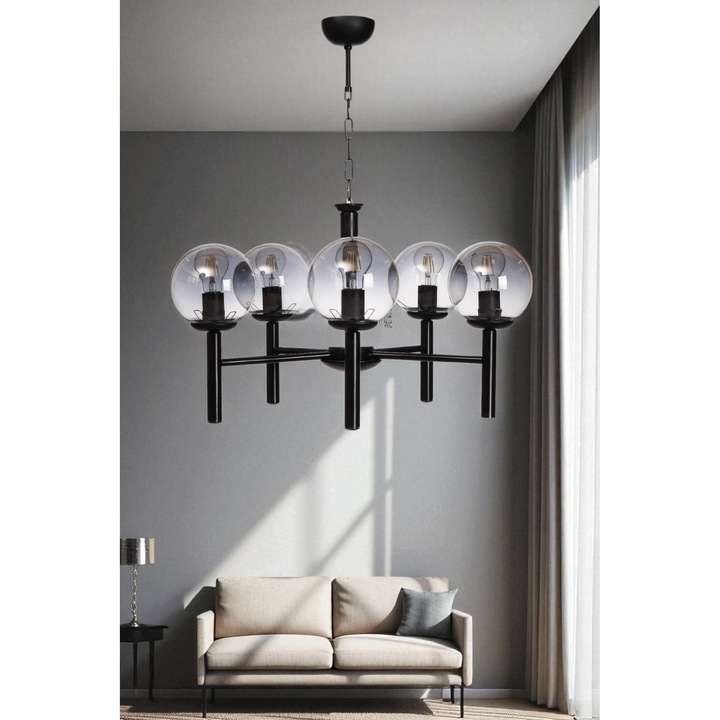 Метална и стъклена лустра, Opviq, сива и черна, регулируема височина, 75 см