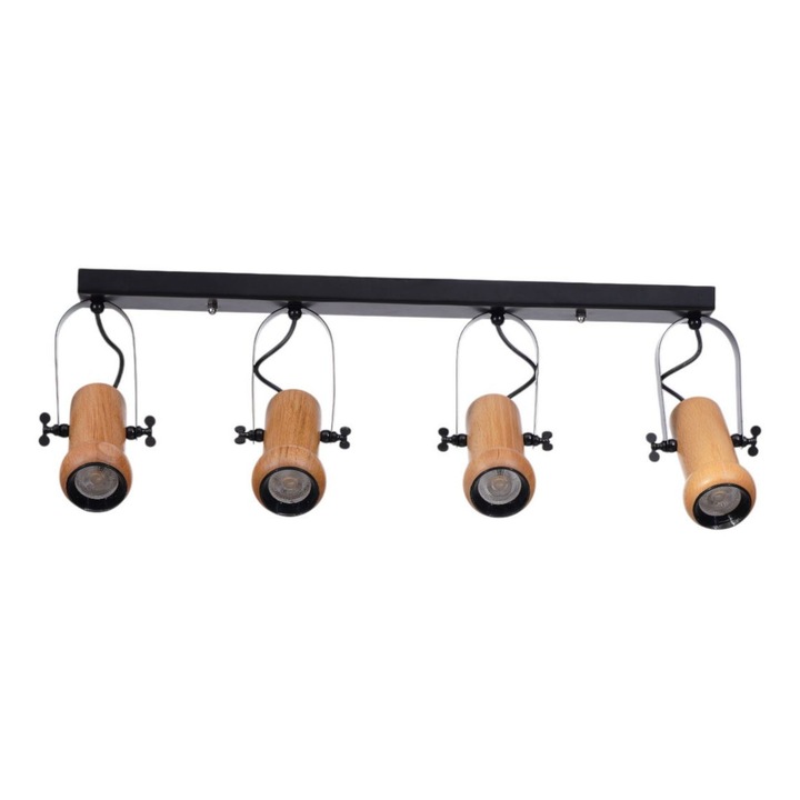 Lustra Metalica si din Lemn, Opviq, Neagra si Stejar, 26cm, cu 4 socluri GU10