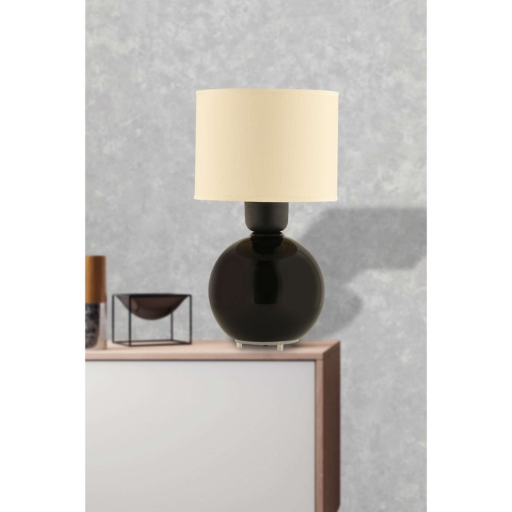 Veioza Opviq, sticla, crem si negru, 28cm, cablu 150cm