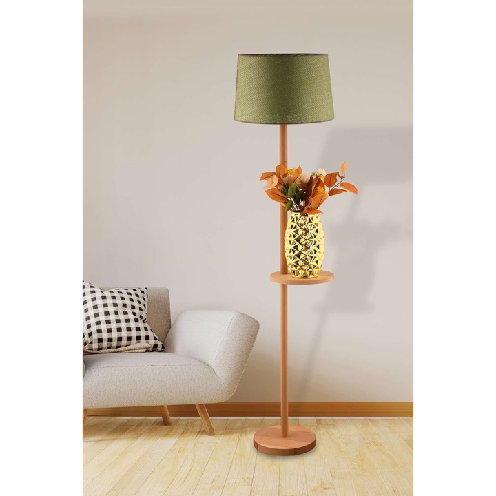 Lampadar din lemn, Opviq, verde si stejar, 150cm, 1 x E 27 Max 40 W