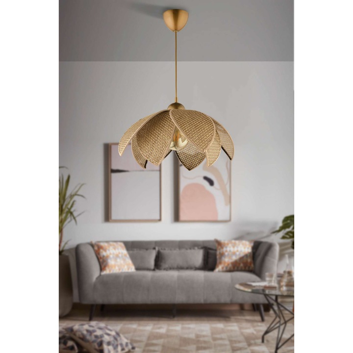 Лампа Opviq, бежово и златисто, регулируеми размери 32-70 см, основа O9 h:7 см