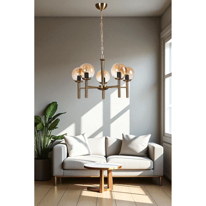 Полилей Opviq, модел Honey и Gold, 5 цокъла E27, регулируема височина, 75см