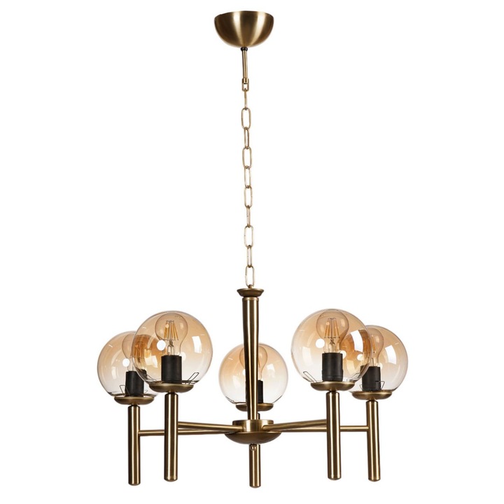 Lustra Opviq, model Honey si Gold, 5 socluri E27, inaltime ajustabila, 75cm