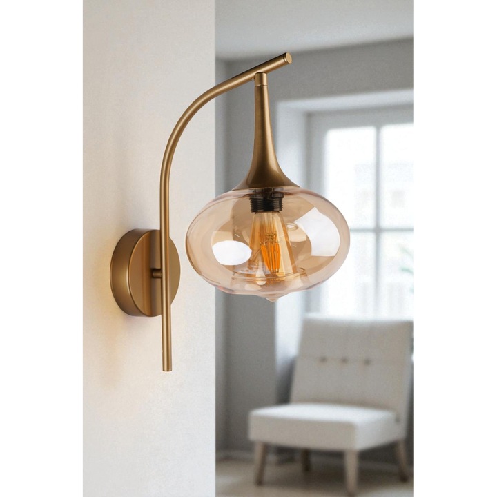 Аплик Opviq 809, метал със стъклен капак, цвят мед и злато, размери 20x26см, обща височина 38см