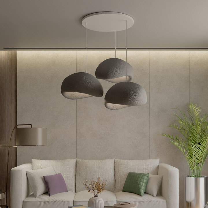 Lustra Opviq, 3 piese, 34x28x19cm, gri beton, inaltime ajustabila 22-120cm