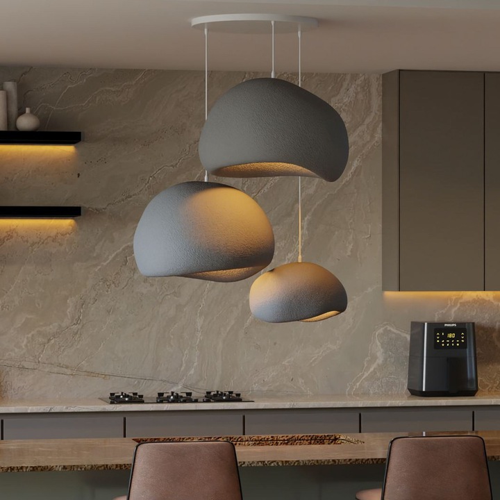 Lustra Opviq 353, gri beton, inaltime reglabila 31-120 cm, 3 x E27, 34x28x19cm