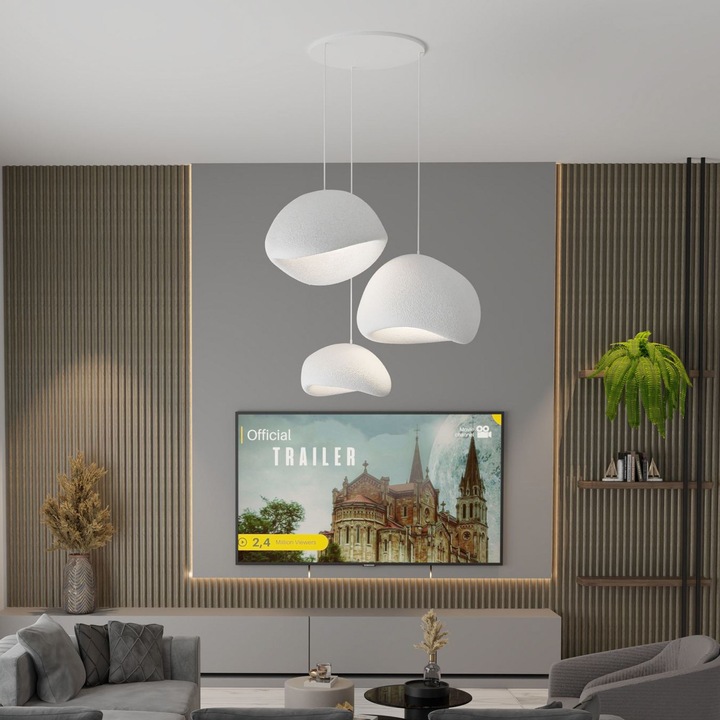 Lustra Opviq, alb, 3 socluri E27, inaltime ajustabila 31-120cm