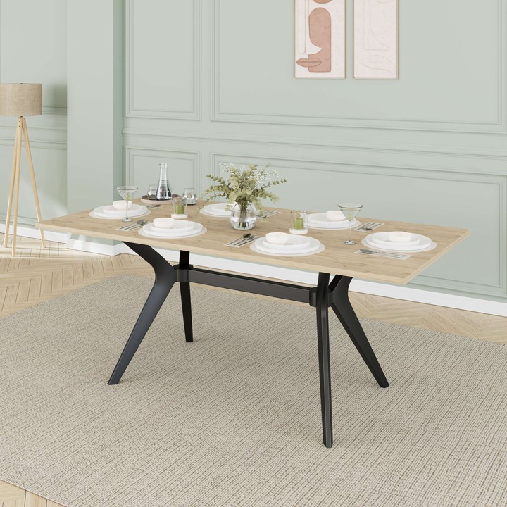 Masa de dining Woody Fashion, 181x75x90cm, culoare stejar, 16mm grosime