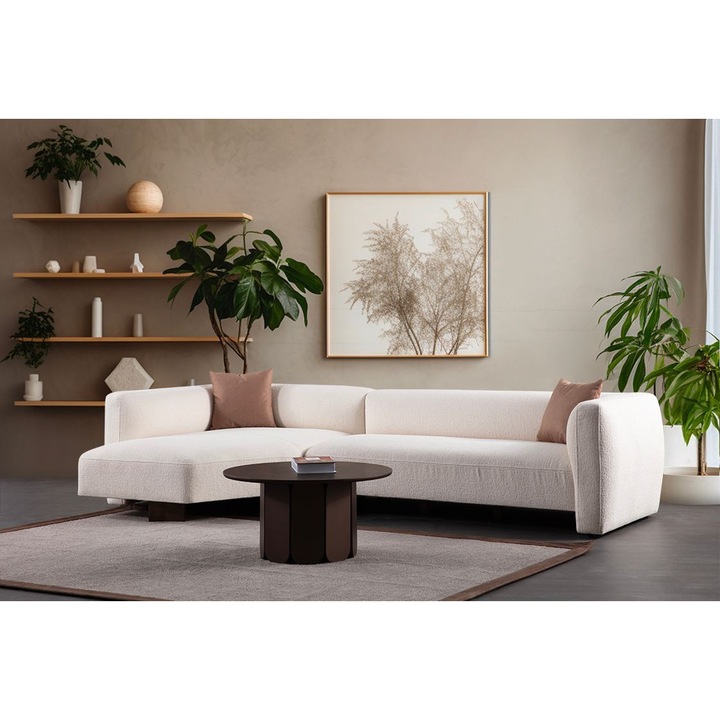 Canapea coltar Atelier Del Sofa, alb, 315x165cm, 98cm, 70cm, picioare din lemn vopsit nuc