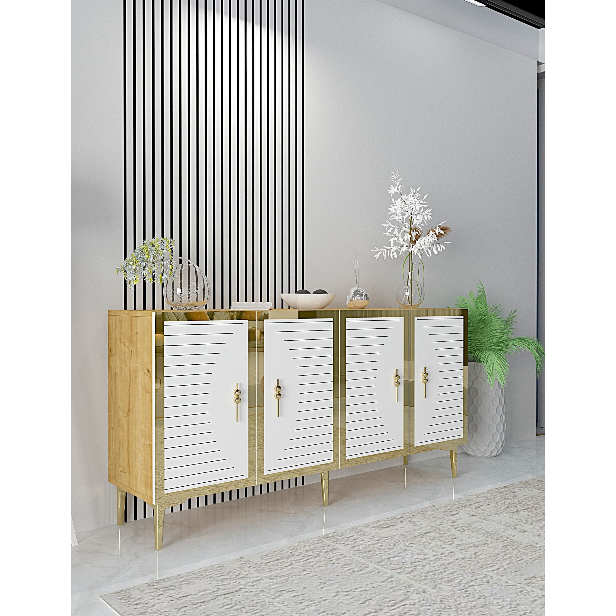 Consola Woody Fashion, Sapphire, Alb, Aur, 150x75x32cm, 18mm