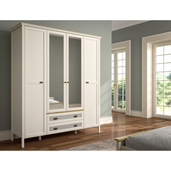 Dulap Woody Fashion, 186,3x215,9x61,1cm, 100% MDF, usi din MDF, gri, crem, stejar