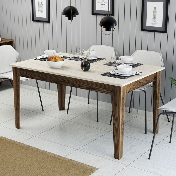 Masa de dining Woody Fashion, model 797, nuc, travertin, 145x88x75cm, 100% placaj melaminat