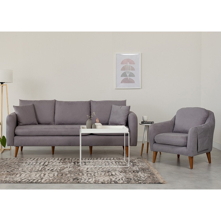 Set canapea si fotoliu Atelier Del Sofa, gri, 215x85x91cm