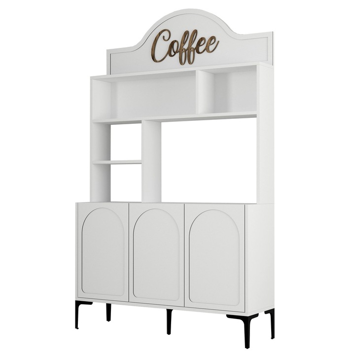 Bufet de cafea, Woody Fashion, alb, 120x202x35cm, 18mm, cu rafturi multiple