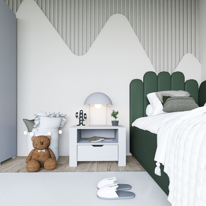 Noptiere Woody Fashion, alb, 60x42x45cm, 100% placaj din particule melaminate