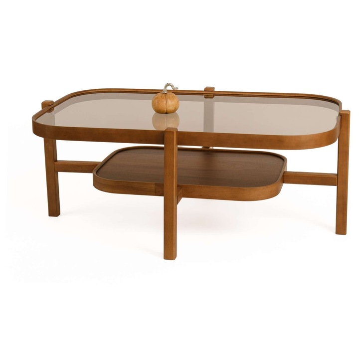 Masa de cafea Woody Fashion 502, nuc, sticla securizata, 110x70x48cm