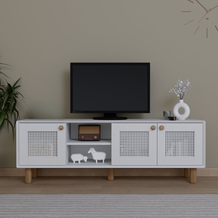 Woody Fashion TV komód, fehér, 160x40x56cm, 18mm vastagság, polcokkal