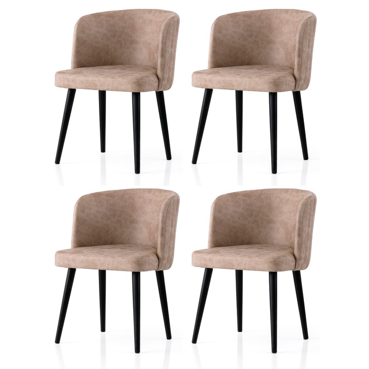 Set de scaune Woody Fashion, 4 piese, negru-bej, 57x81x57cm, inaltime sezut 48cm
