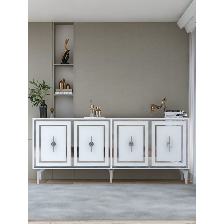 Consola Woody Fashion, alb, 180x78,6x35cm, cu rafturi multiple, fixabila pe perete