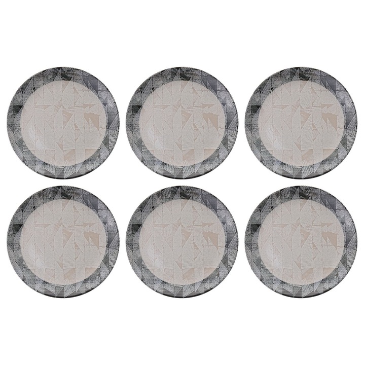 Hermia Concept kerámia tányérkészlet, 6 darabos, szürke, fekete, bézs, 25,5x25,5x2,5cm