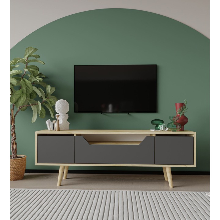 Comoda TV, Woody Fashion, 123, 3 rafturi, stejar safir, 150x53x29,8cm