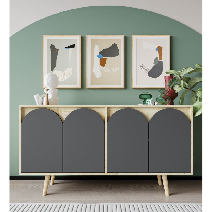 Consola Woody Fashion, 935, stejar safir, antracit, 150x80x45cm, 30kg capacitate, cu rafturi multiple, produs demontat