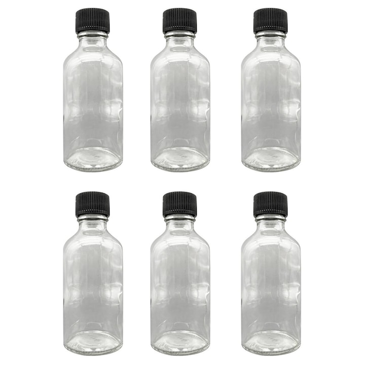 Set de 6 sticle din sticla, Hermia Concept, transparent si negru, 4x9cm, 50ml