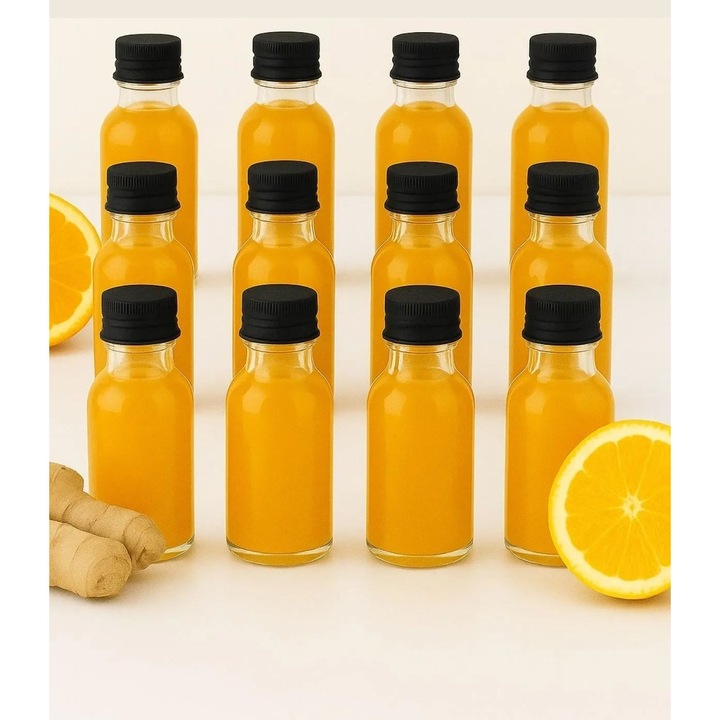 Set sticle din sticla (12 piese), Hermia Concept, transparent, capac negru, 3.3x7.8cm, 30ml