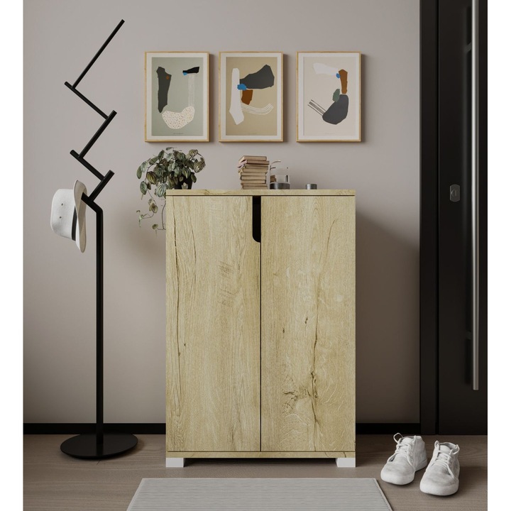 Woody Fashion cipősszekrény, 652-es modell, zafír tölgy, 60x97x34cm, 30kg teherbírás, számos polccal