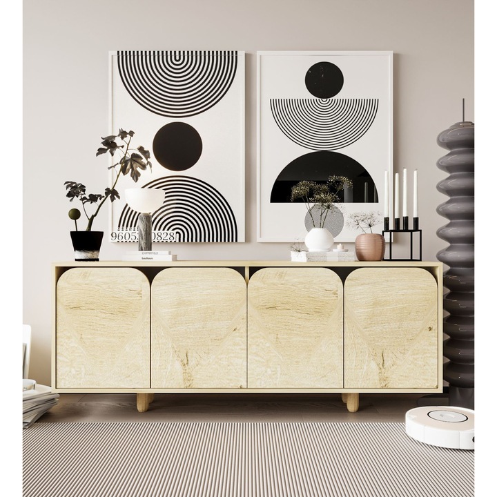 Consola Woody Fashion 904, stejar safir, 180x75x45cm, 3 rafturi, picioare din lemn