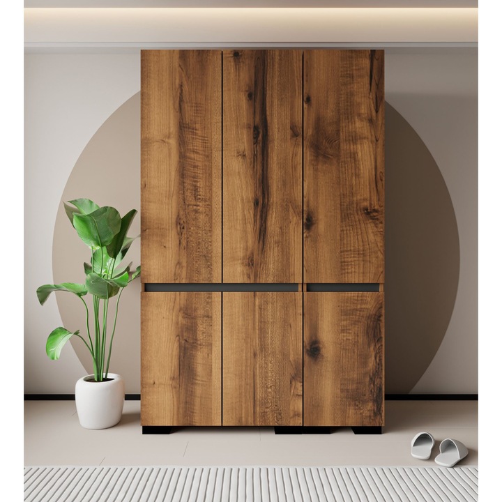 Dulap Woody Fashion, 135x210x52cm, 30kg, cu numeroase rafturi, nuc