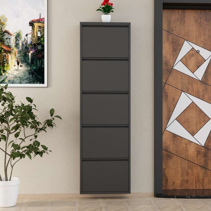 Woody Fashion cipős szekrény, 0,7 mm, központi nyitású, antracit, 50x169x15cm