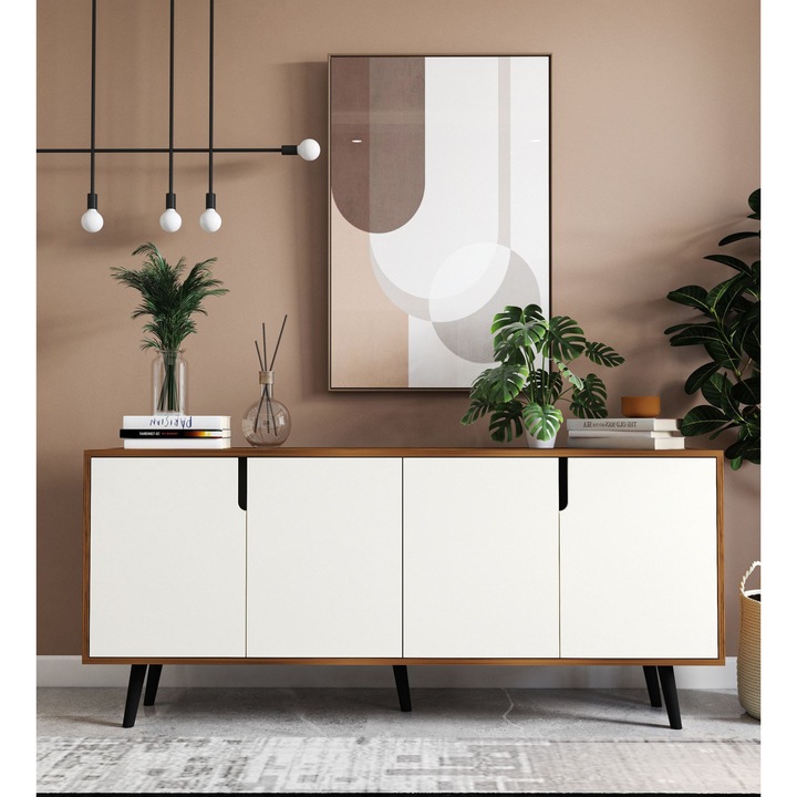 Consola Woody Fashion, 180x80x45cm, 30kg, 5 rafturi, alb, nuc