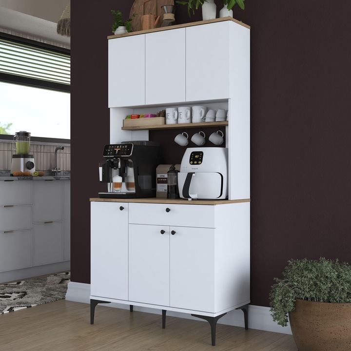 Dulap multifunctional Woody Fashion, 90.2x184.2x45cm, nuc si alb, cu rafturi multiple