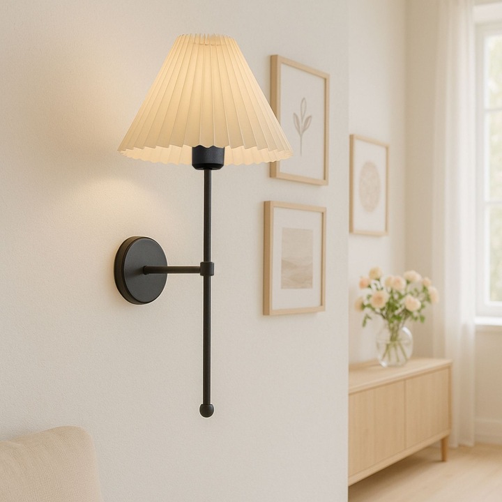 Opviq fém fali lámpa, krémszínű és fekete, mérete 22x14cm, teljes magasság 50cm